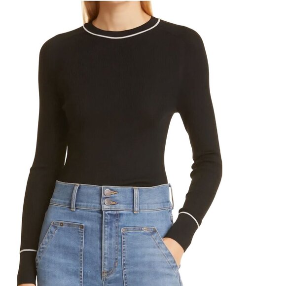 Veronica Beard Kinnie Ribbed Pullover Merino Wool Black Designer Sweater Size M - Picture 5 of 10